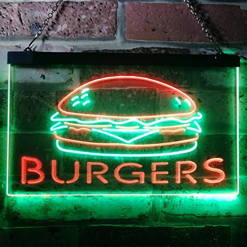 Hamburgers Burgers Dual LED Neon Light Sign